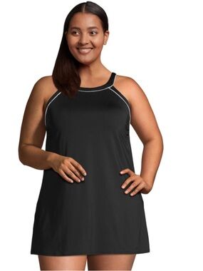 Lands End Womens Plus Sz 16W G Swimdress Swimsuit High Neck Slimming UPF 50 New